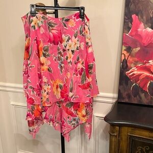 NWOT Lauren Ralph Lauren 100% silk shell Floral Asymmetrical Layered Skirt